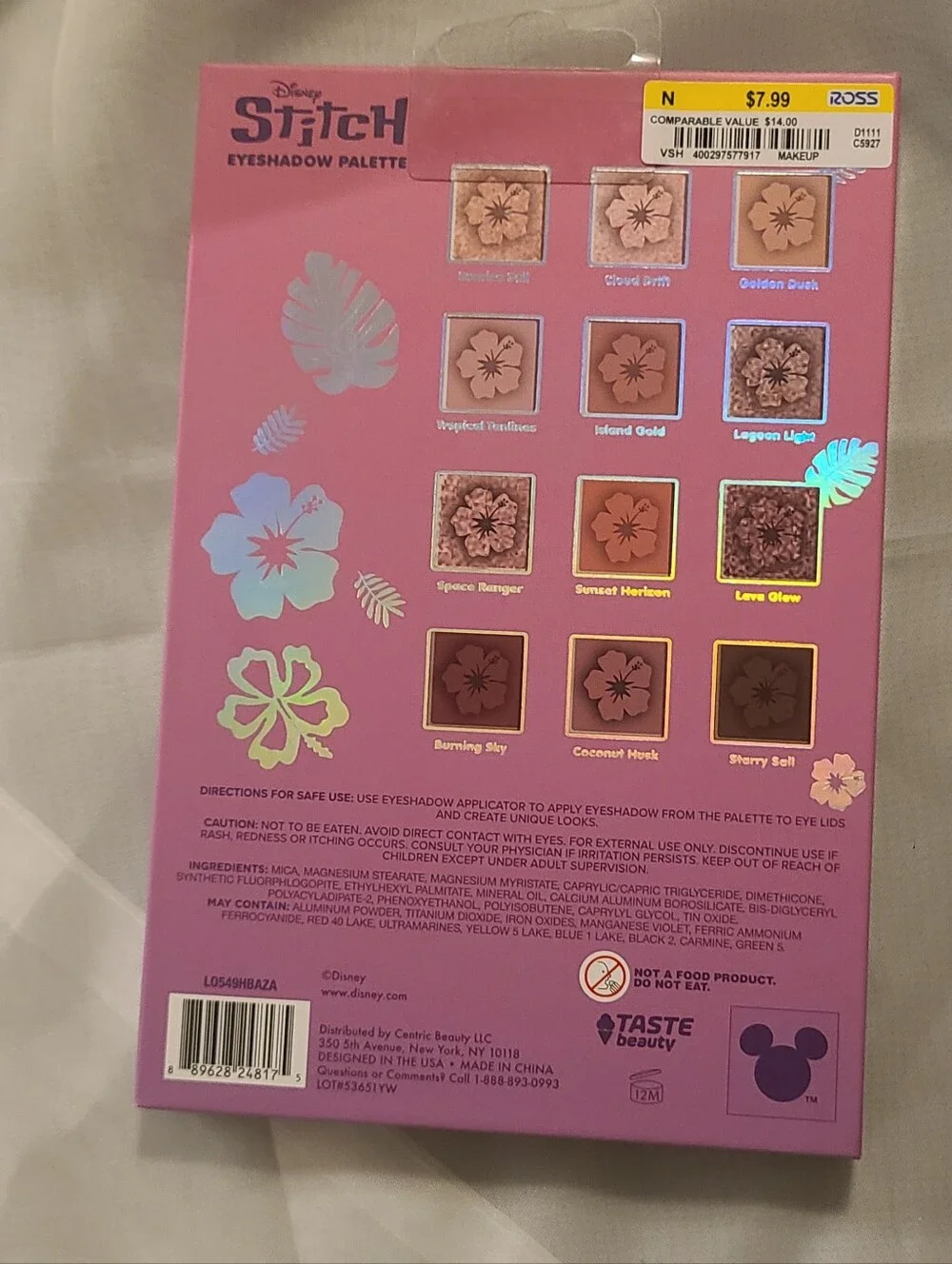 TASTE Beauty, Disney Stitch Pink Tropical Eyeshadow Palette, 12 Shades
